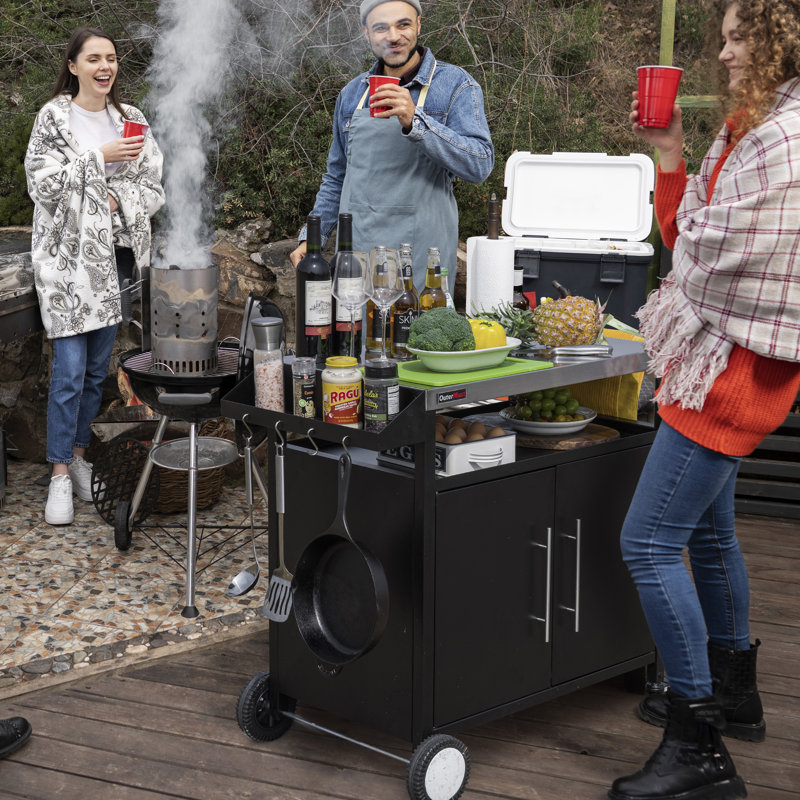 Outermust Grill Table Outdoor Kitchen Cabinet Moveable Outdoor Prep Table Bar for Storage Grilling and Pizza Oven